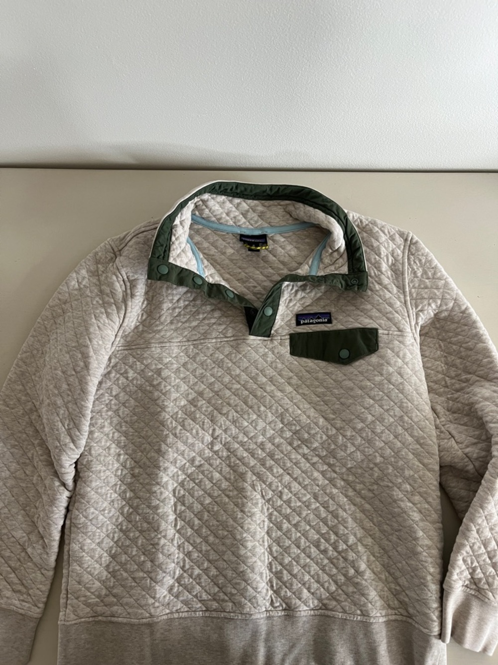 Patagonia Quilted Pullover - Beige with Olive Trim